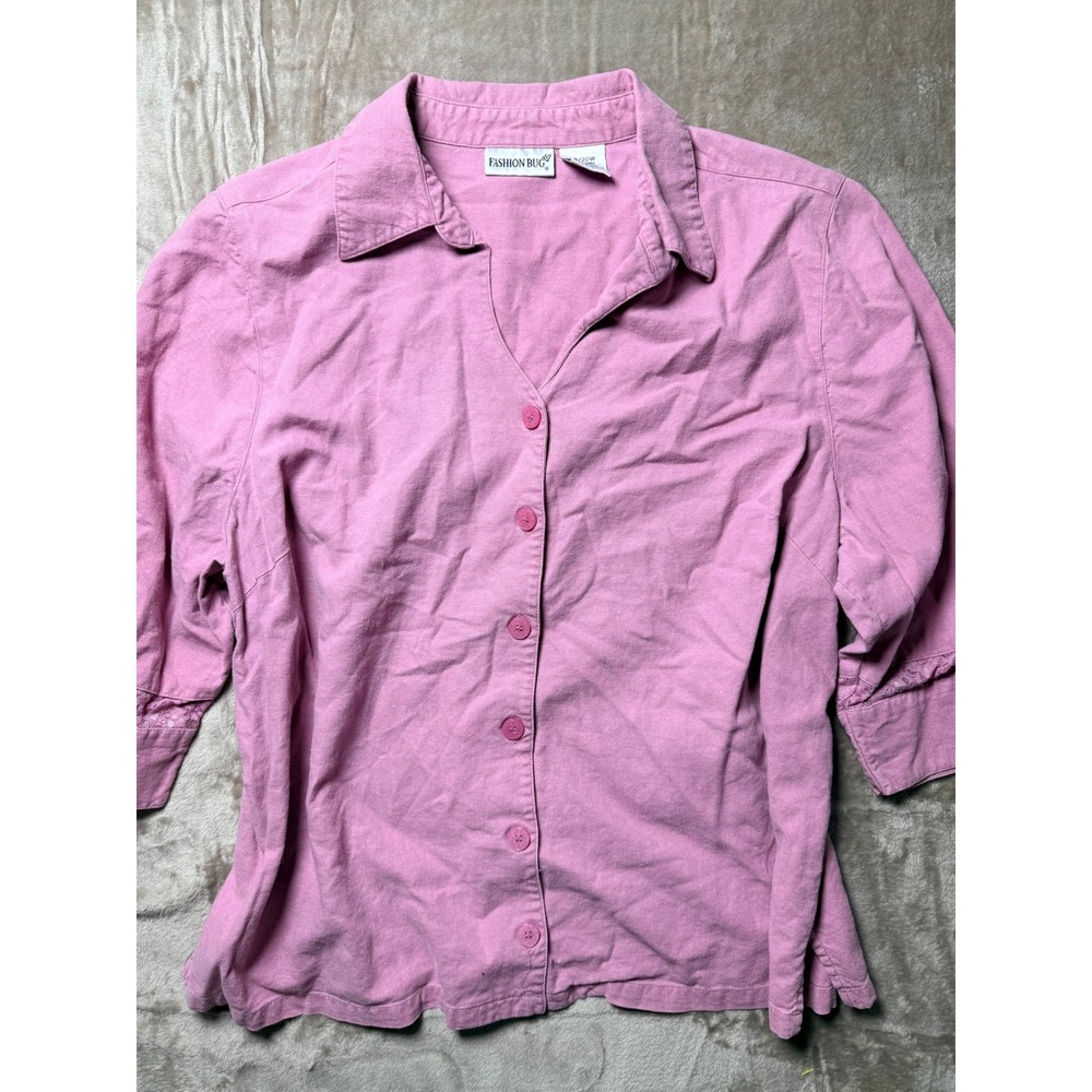 VTG Fashion Bug Linen Blend Button Front Blouse 18/20W 3/4 Sleeve Feminine Boho